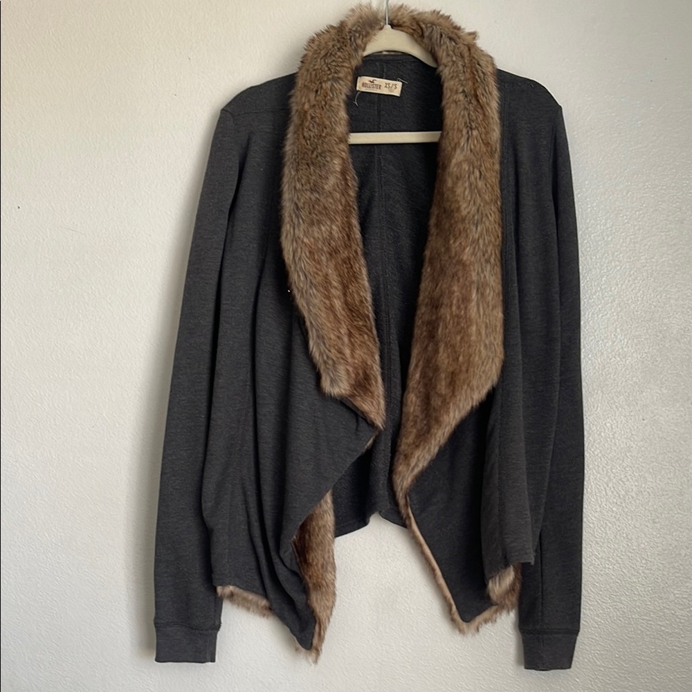 Hollister Black and Brown Cardigan with Plush Trim